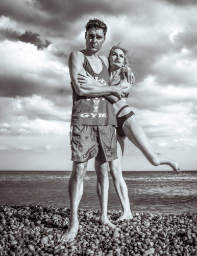 Playful beach photography session in monotone, Dawlish Warren