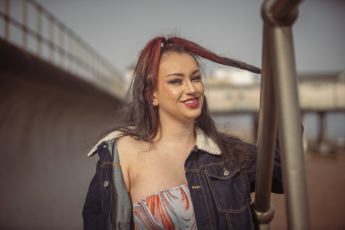 Close-up female fashion headshot at Teignmouth